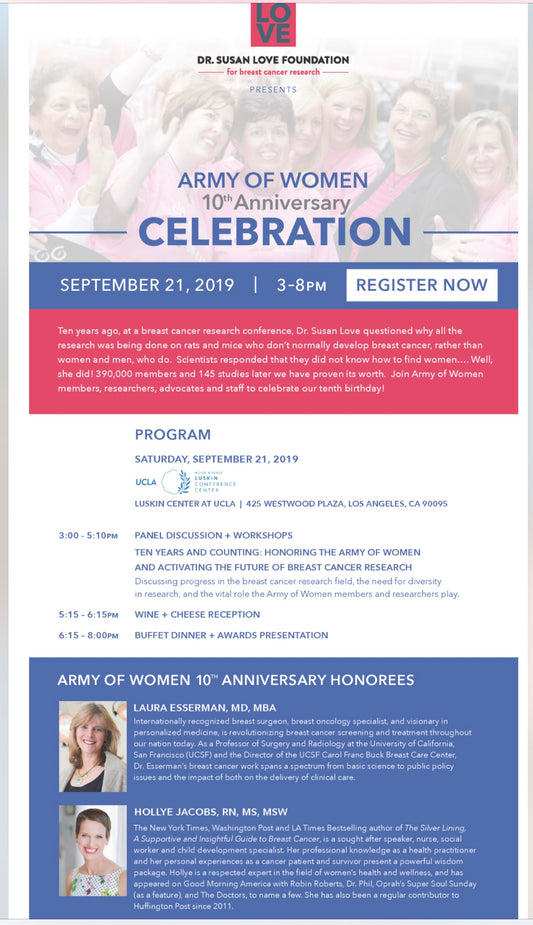 Saturday, September 21 // Dr. Susan Love Foundation at their Army of Women 10th Anniversary Celebration