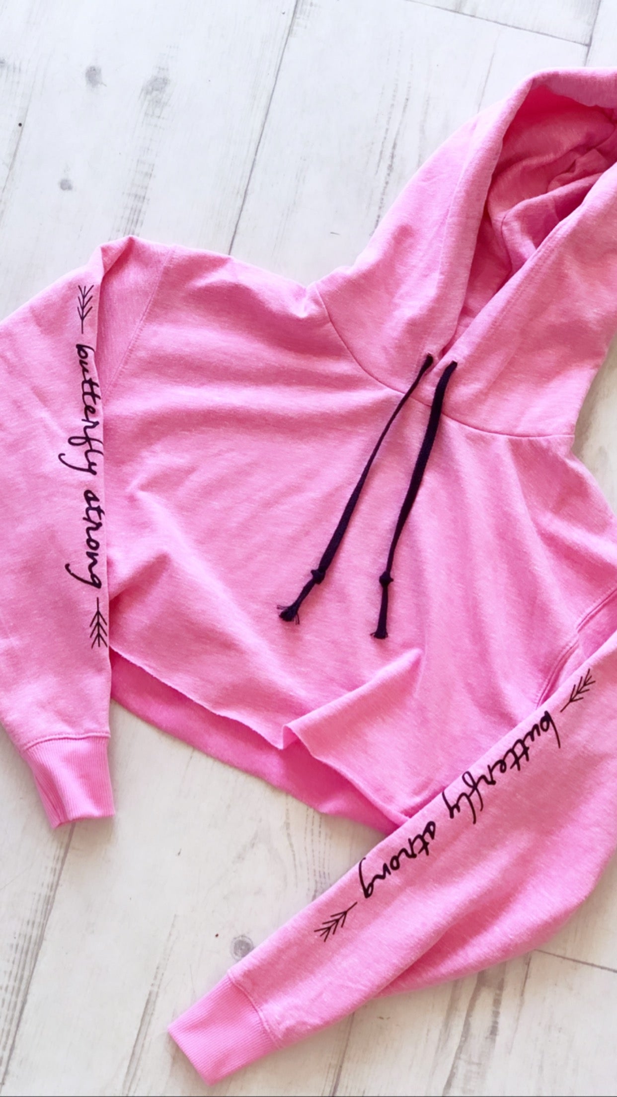 Butterfly Strong Cropped Hoodie - Pink