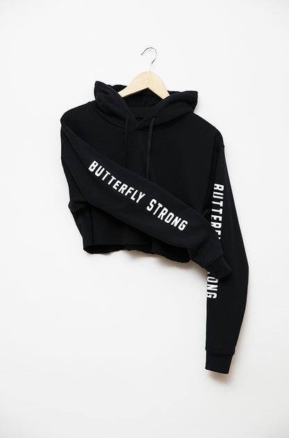 Butterfly Strong Cropped Hoodie - Black