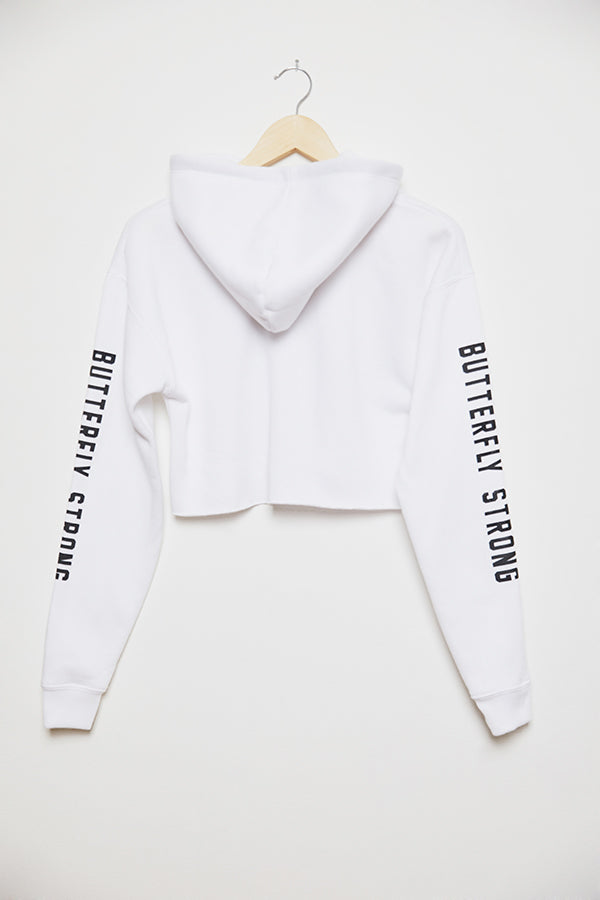 Butterfly Strong Cropped Hoodie - White