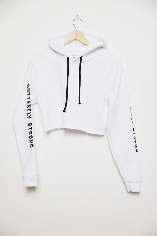 Butterfly Strong Cropped Hoodie - White