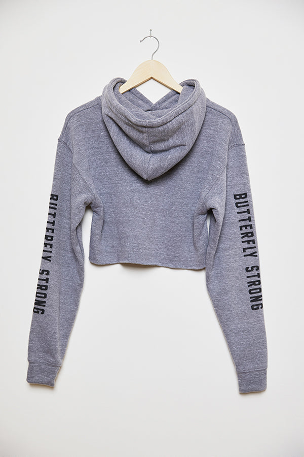 Butterfly Strong Cropped Hoodie - Gray