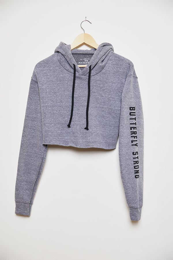 Butterfly Strong Cropped Hoodie - Gray